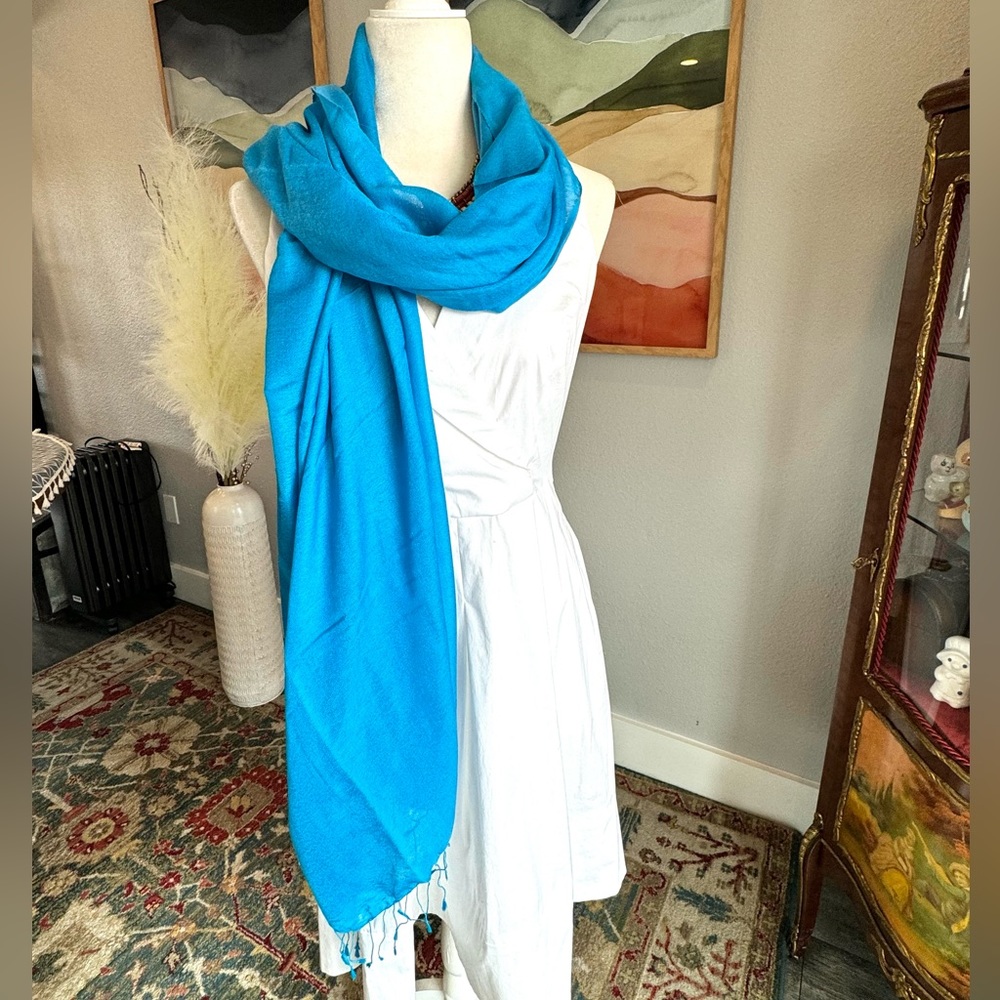 Artisan Nepal Blue Water Shawl Pashmina Scarf